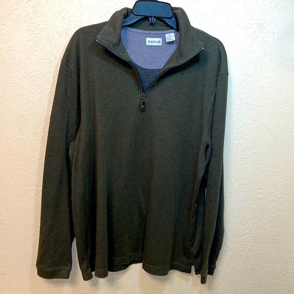 Haggar Olive Green 1/4 Zip Ribbed Pullover Sweater
